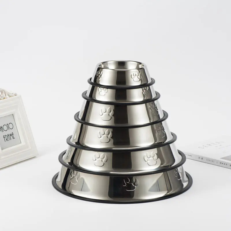 Cuenco Antideslizante de Acero Inoxidable para Perros con Huellas de Patas🐾🍽️