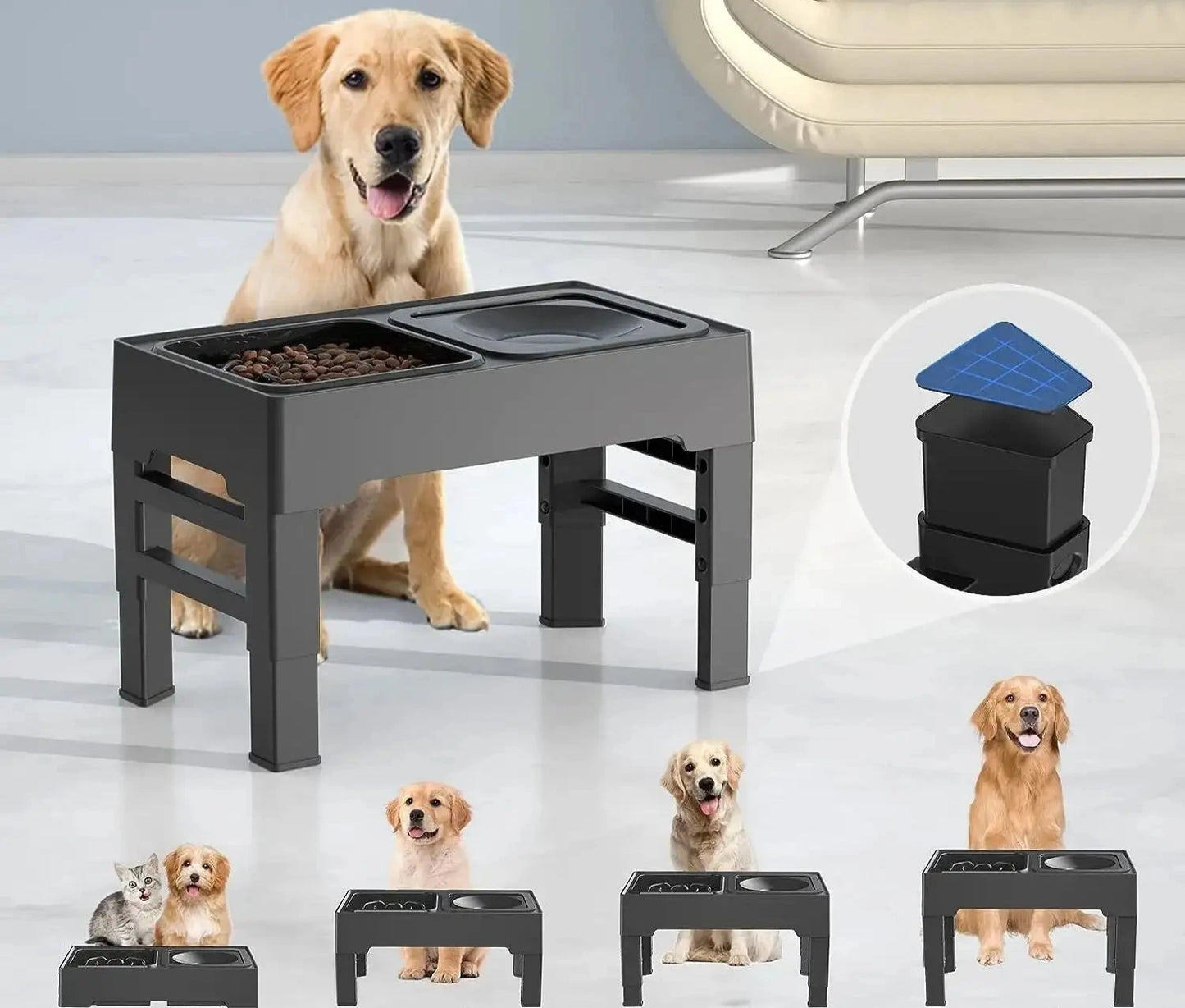 Comedero y Bebedero Elevado Ajustable para Mascotas 🐾