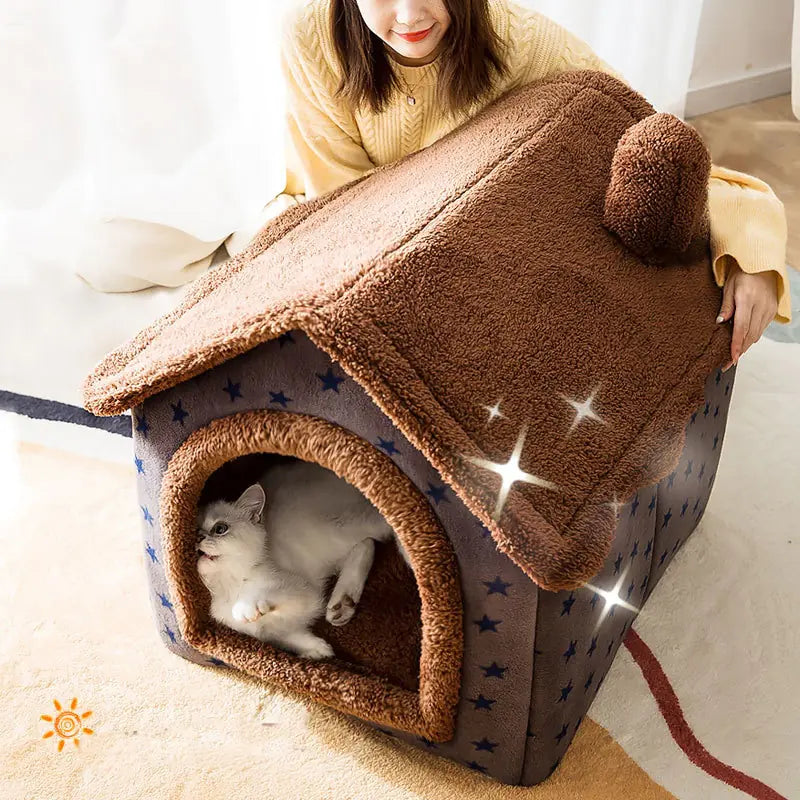 Casa Cama Invernal Suave y Acogedora para Perros y Gatos 🐾